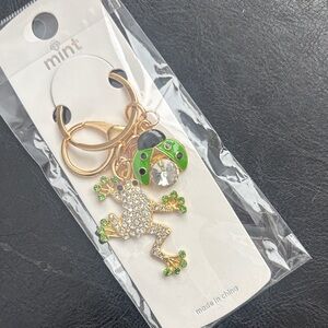 Mint Gold Frog and Green Ladybug rhinestone Keychain /bag charm